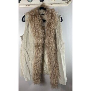 NWT Via Accent Leather Vest Curly Long Lambs Wool Fur Collar & Trim Size 16W